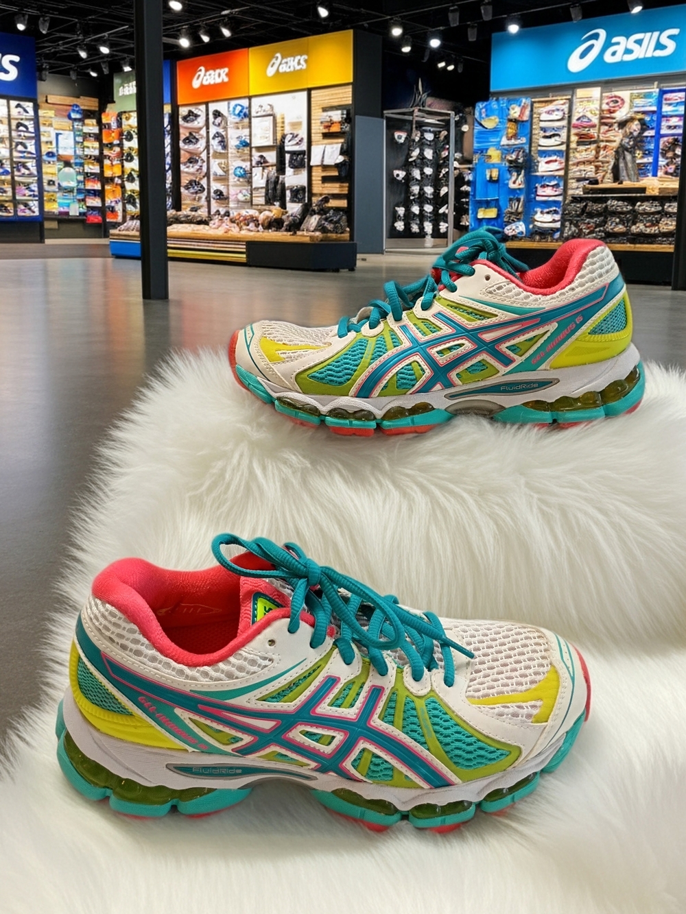 ASICS Gel Nimbus 15 Women’s Teal, Pink & Yellow Athletic Running Sneakers SZ 6